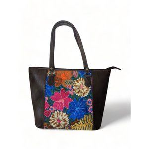 Culto Vogue Flower Tote Handbag Leather w Embroidered Floral Design